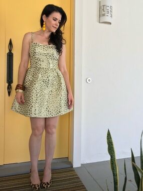 ARK & CO Gold Metallic Fit & Flare Mini Dress Small